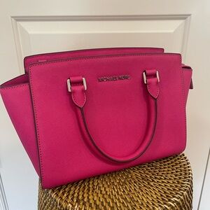 Michael Kors Selma Saffiano Pink Leather Medium Satchel Bag
